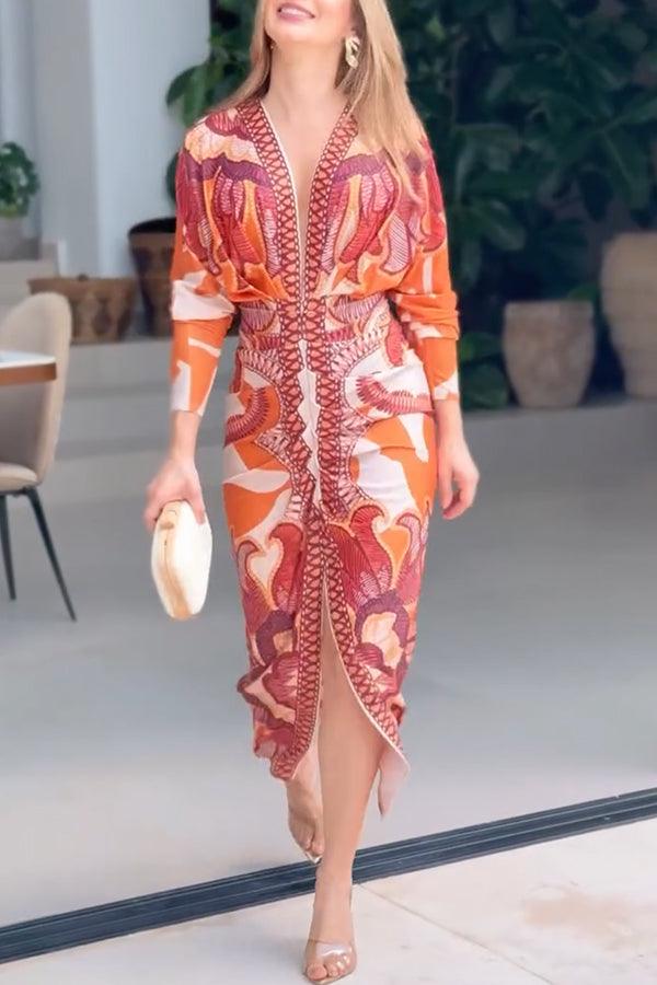 Eva | Sun Escape Einzigartiges Print Dolman Midi Kleid