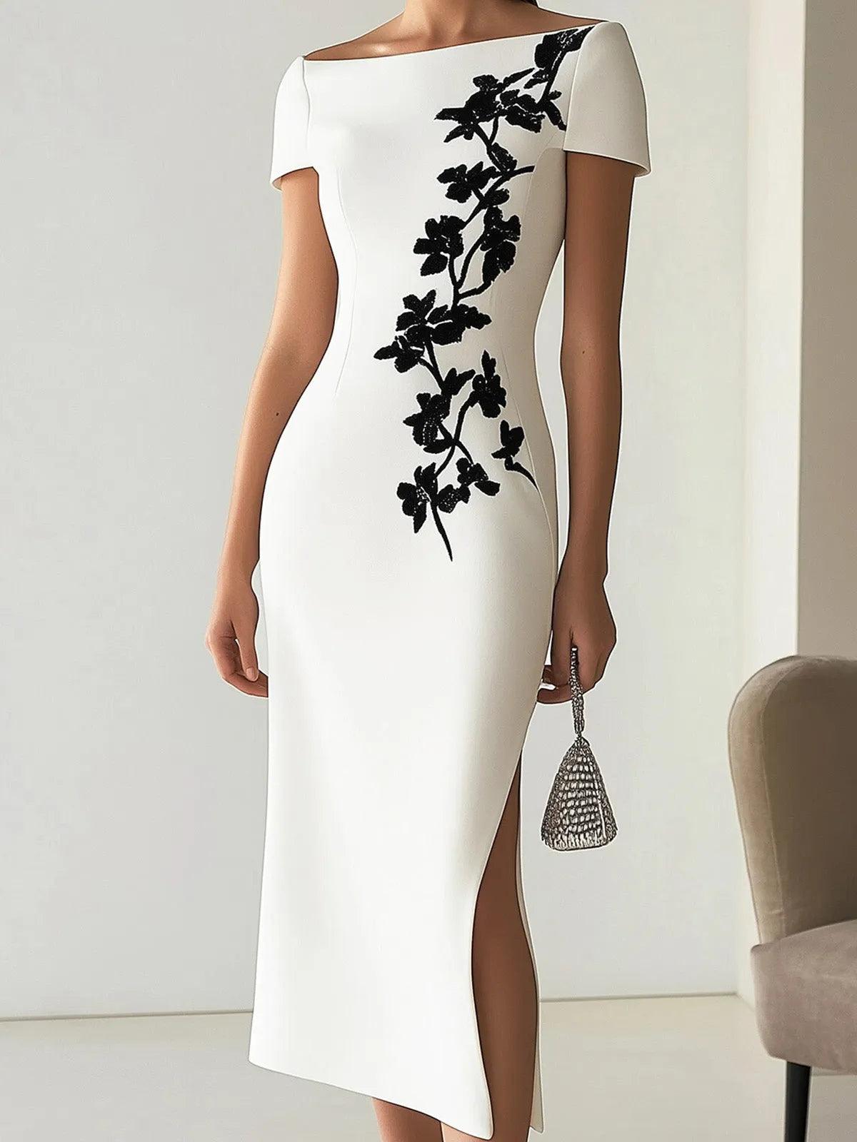 Audrey | Schickes Floral-Print Boot-Neck Midi-Kleid Outfit