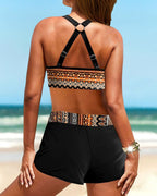 Maryan - Geometrisches Muster Bikini mit Hohem Elastischen Bund