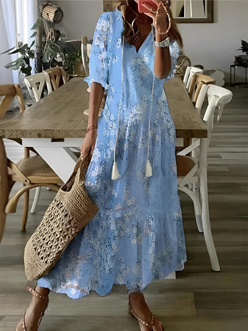 Andrea | V-Ausschnitt Bedrucktes Kleid
