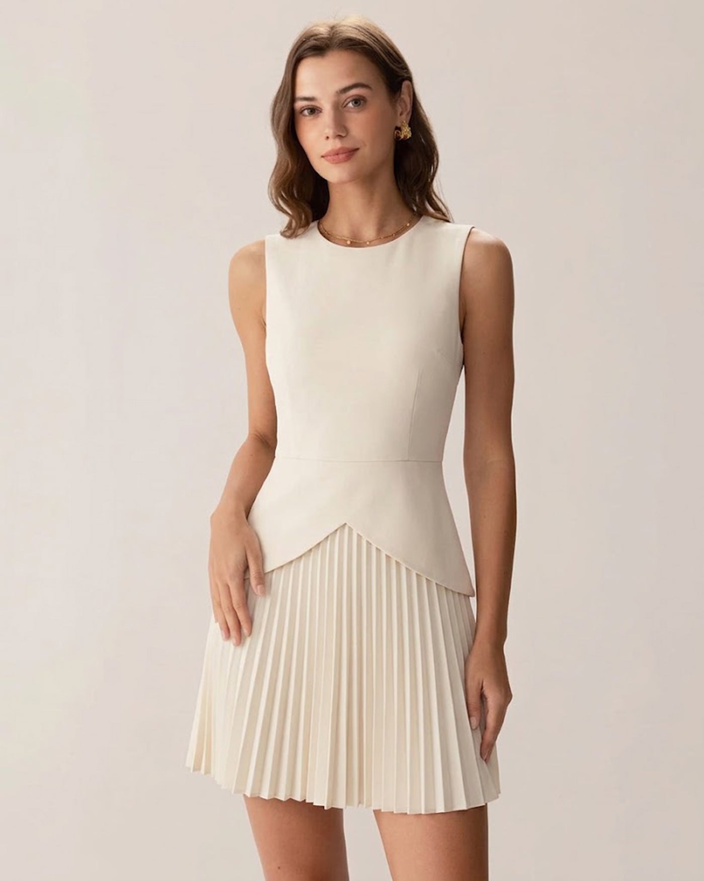 Apricot Skater Mini Dress with Round Neck