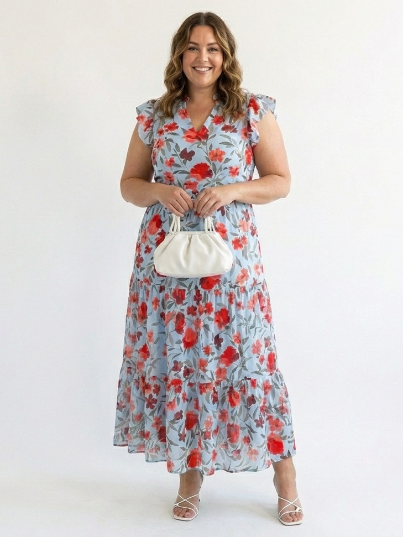 Lila | Elegantes Blumenkleid Midi