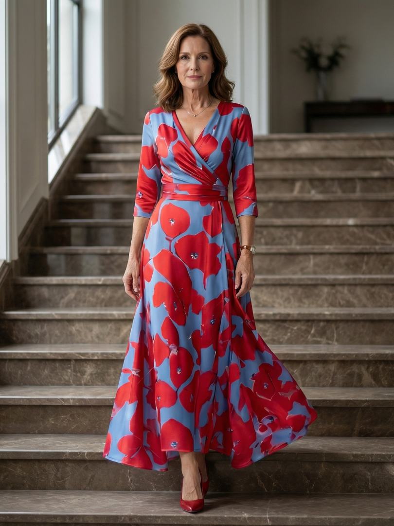 Celine | Midi-Kleid mit Kreuzwickel-Ausschnitt
