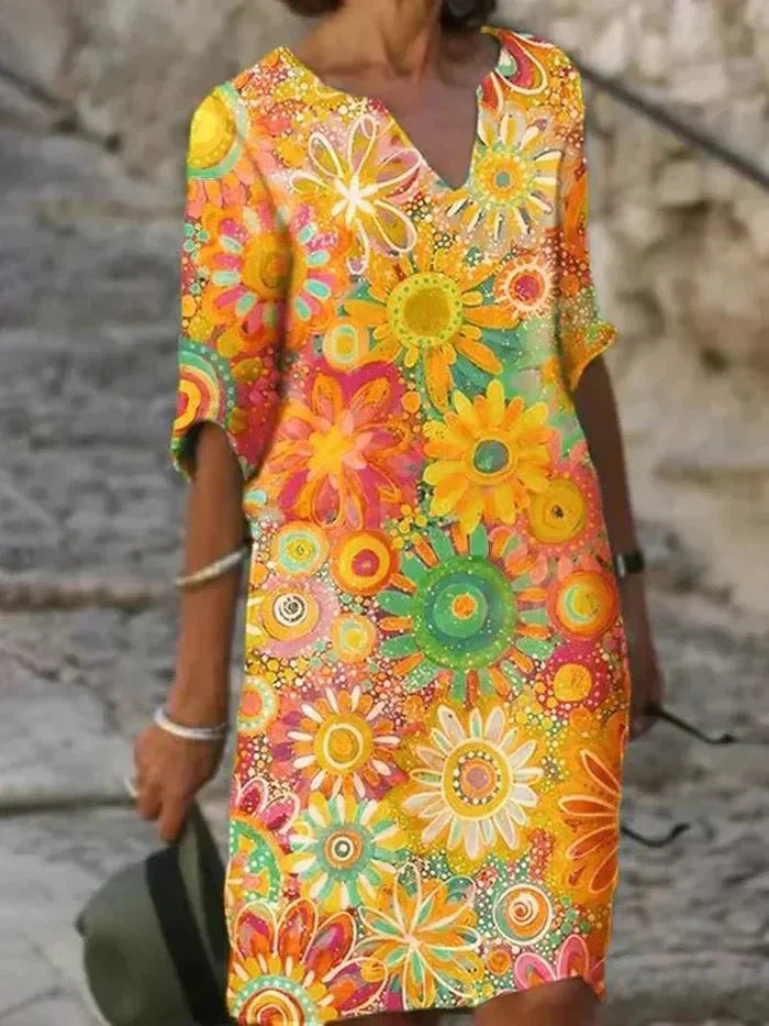 Nira | Lebhaftes Blumen-Midi-Kleid