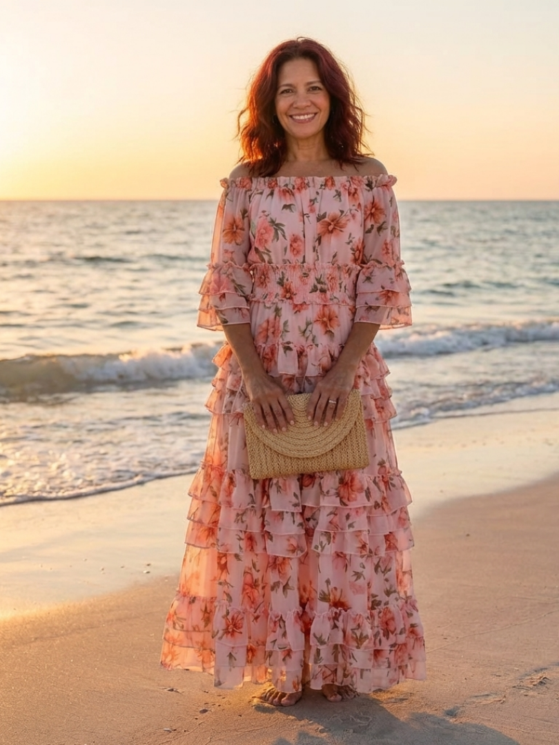 Rosalie | Floraler Rüschen-Maxikleid