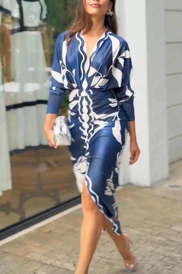 Eva | Sun Escape Einzigartiges Print Dolman Midi Kleid