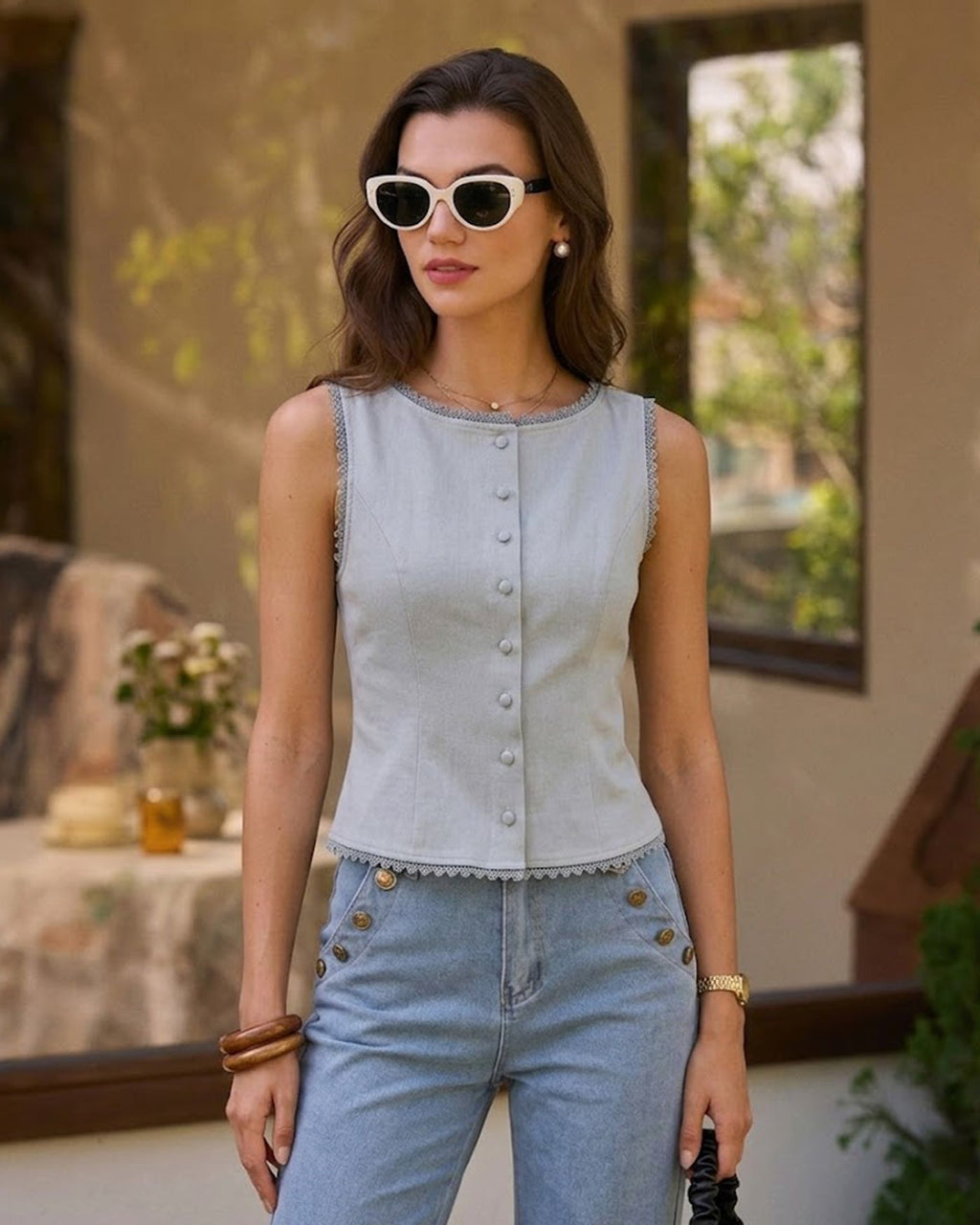 Light Blue Single-Breasted Waistcoat