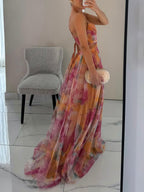 Karen | Gemaltes Blumenmuster V-Ausschnitt Maxikleid