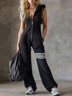 Danielle - Retro Sport-Jumpsuit mit Kapuze und Streifen
