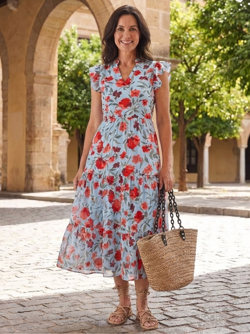 Lila | Elegantes Blumenkleid Midi