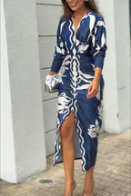Eva | Sun Escape Einzigartiges Print Dolman Midi Kleid