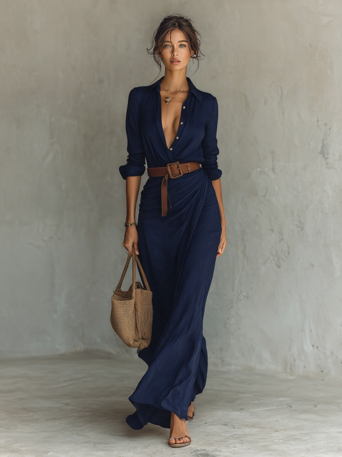 Maxikleid Reverskragen Langarm