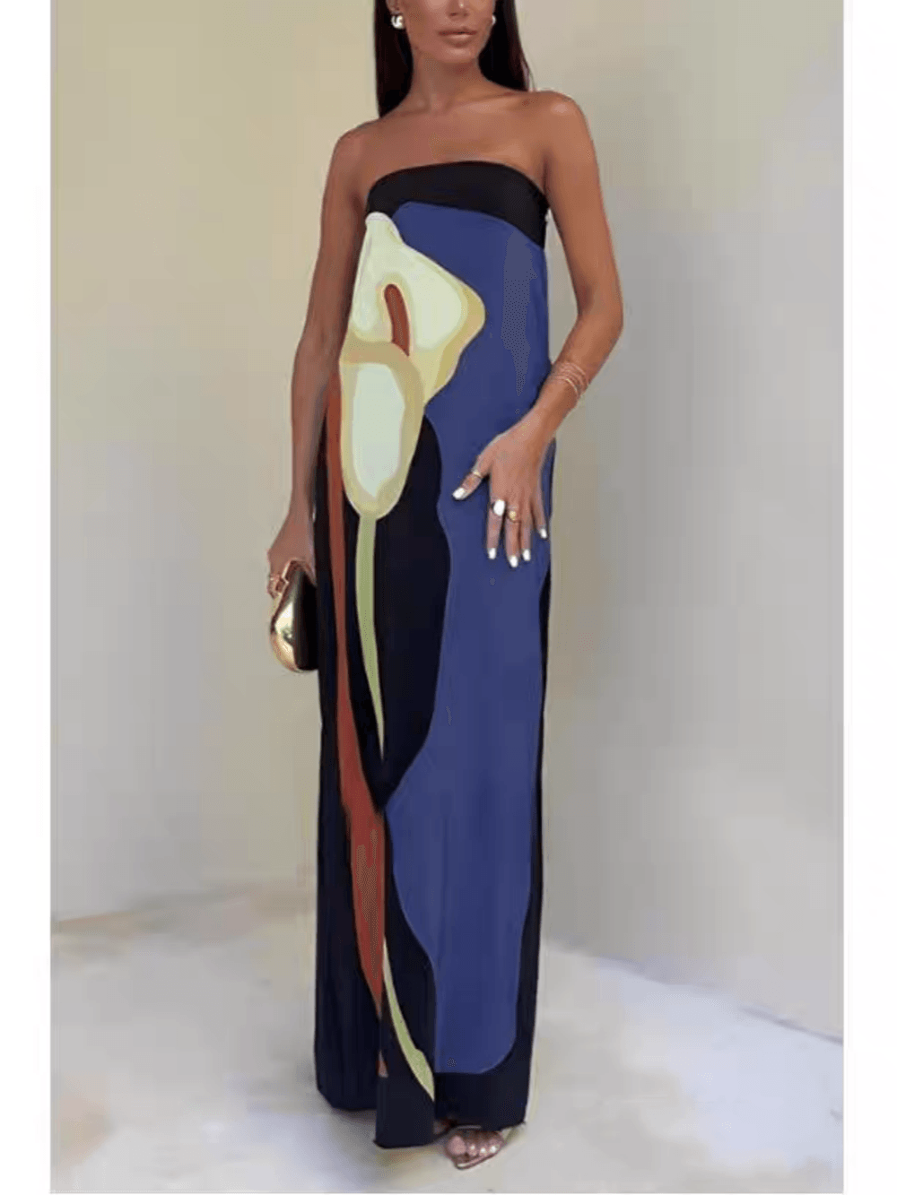 Joan | Küsten-Chic Trägerloses Bedrucktes Maxi-Party-Kleid