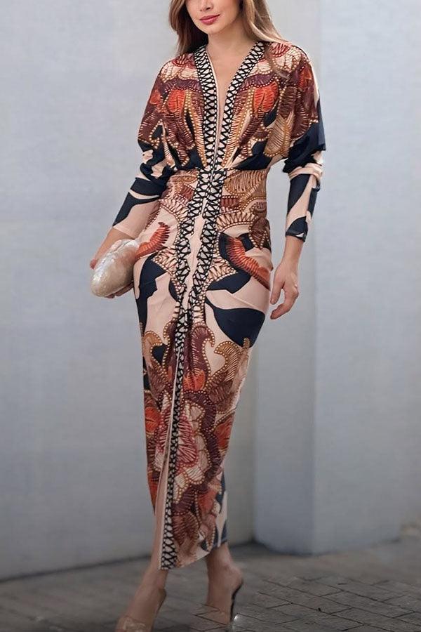 Eva | Sun Escape Einzigartiges Print Dolman Midi Kleid
