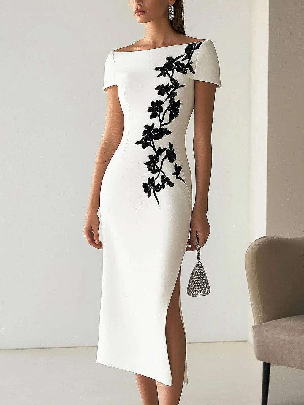 Audrey | Schickes Floral-Print Boot-Neck Midi-Kleid Outfit
