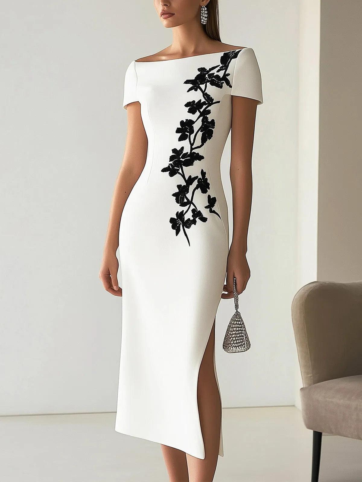 Audrey | Schickes Floral-Print Boot-Neck Midi-Kleid Outfit