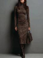 Robine | Langärmliges Wildleder-Midi-Kleid