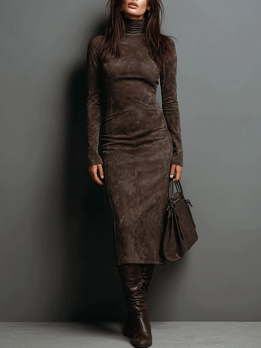 Robine | Langärmliges Wildleder-Midi-Kleid