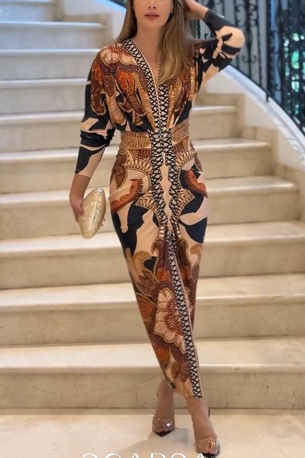 Eva | Sun Escape Einzigartiges Print Dolman Midi Kleid