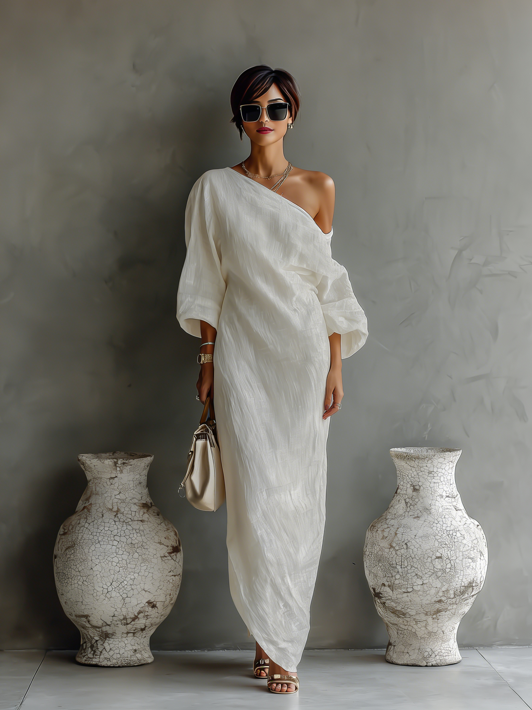 Isabella | Fließendes Leinen Kleid Off-Shoulder
