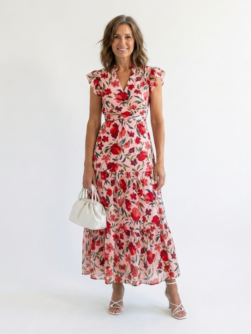 Lila | Elegantes Blumenkleid Midi