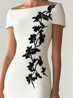 Audrey | Schickes Floral-Print Boot-Neck Midi-Kleid Outfit