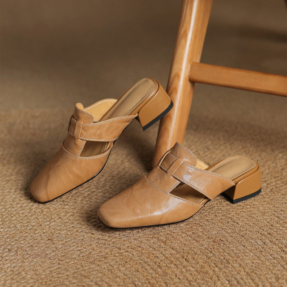 Rosel Leder-Mules mit quadrater Zehenform