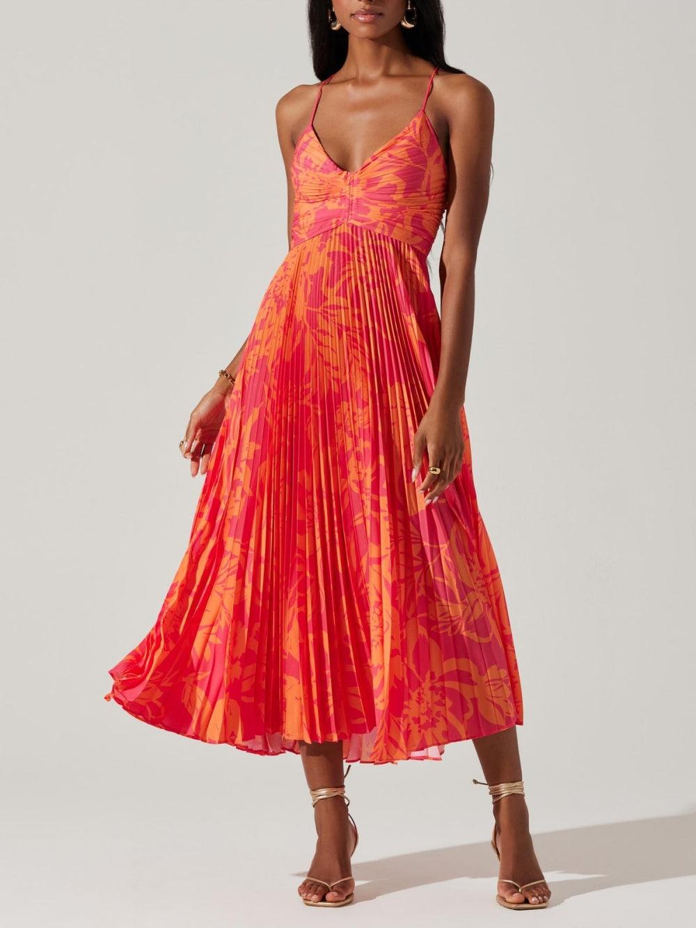 Heather | Küsten-Chic Elegantes Floral Print Falten Midi Kleid Kollektion
