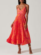 Heather | Küsten-Chic Elegantes Floral Print Falten Midi Kleid Kollektion