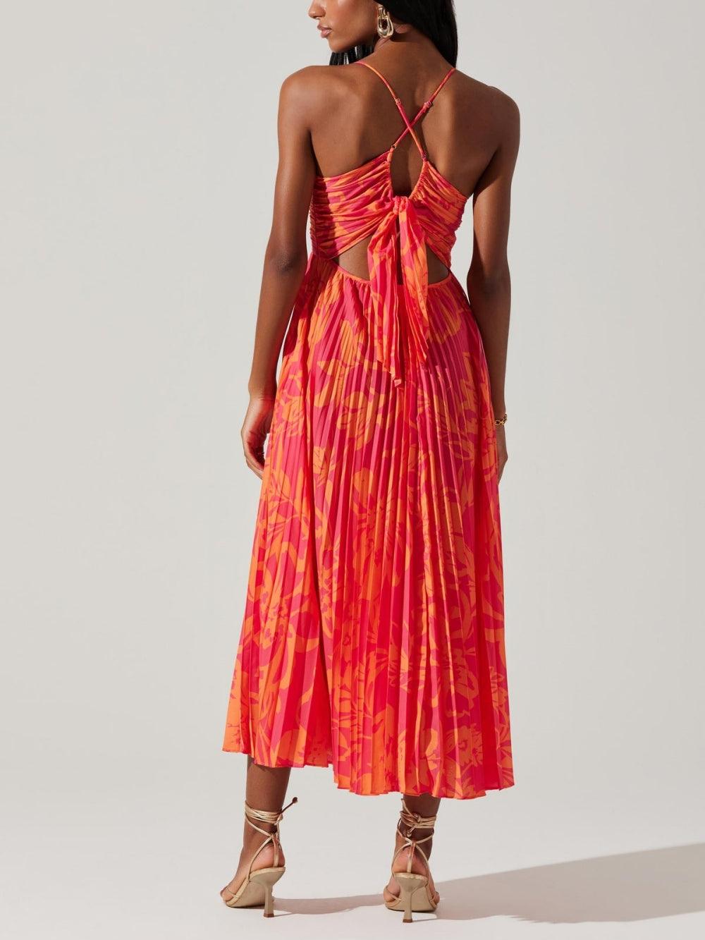 Heather | Küsten-Chic Elegantes Floral Print Falten Midi Kleid Kollektion