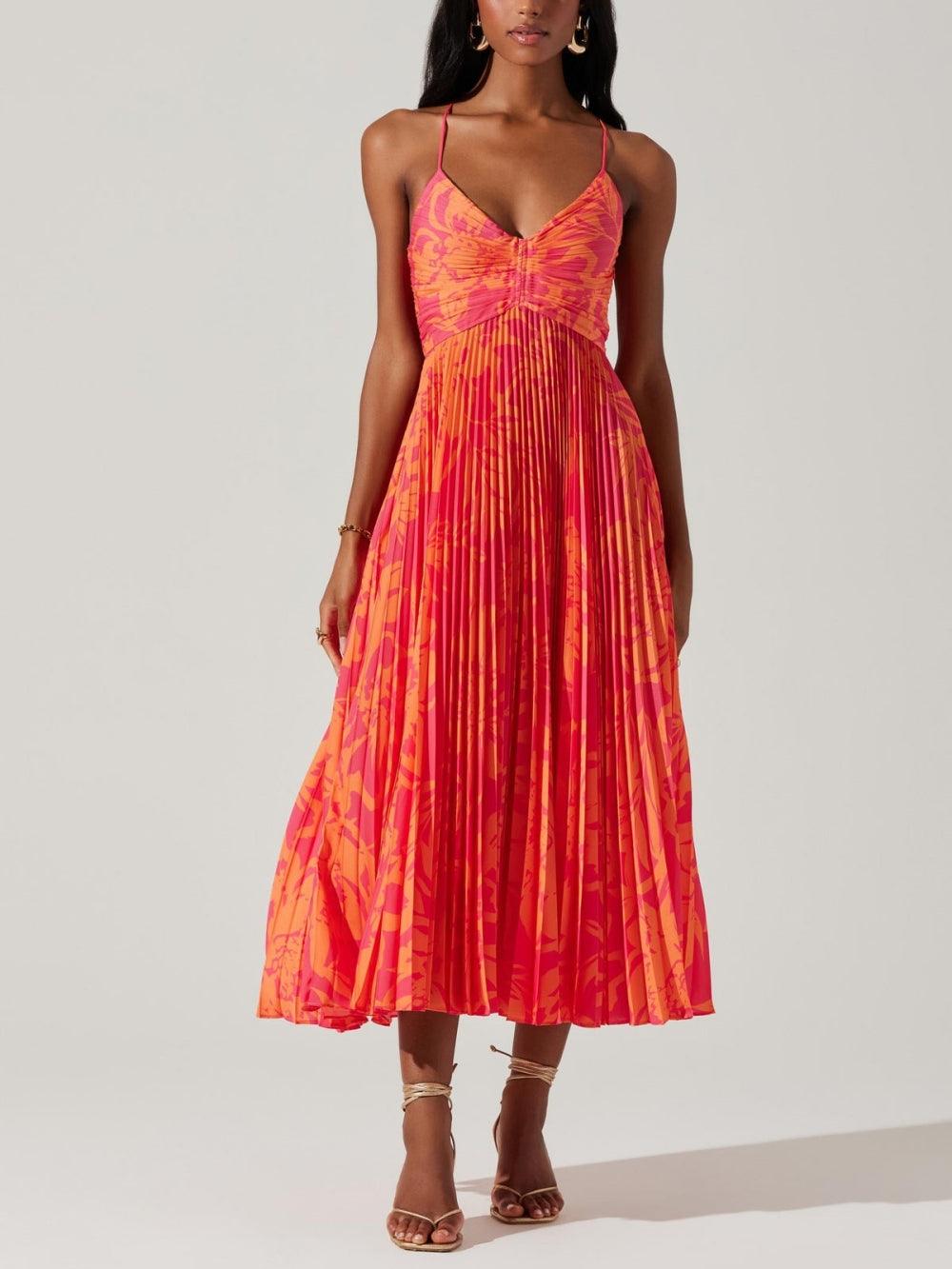 Heather | Küsten-Chic Elegantes Floral Print Falten Midi Kleid Kollektion
