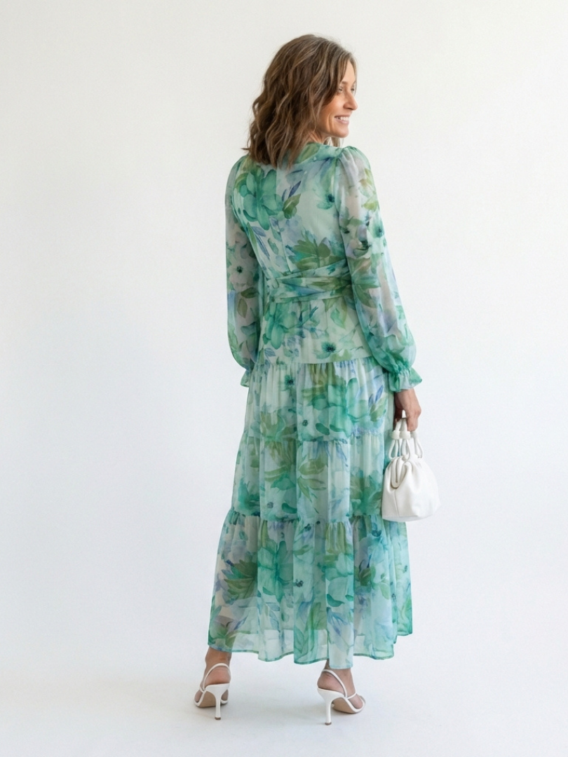Althea | Langärmliges Blumenkleid Maxi