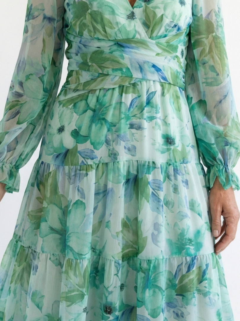 Althea | Langärmliges Blumenkleid Maxi