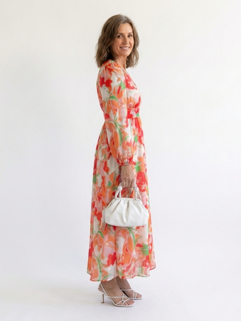 Althea | Langärmliges Blumenkleid Maxi