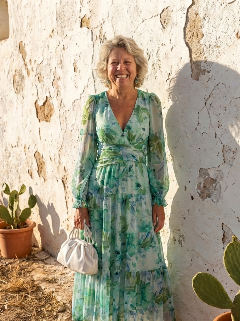 Althea | Langärmliges Blumenkleid Maxi