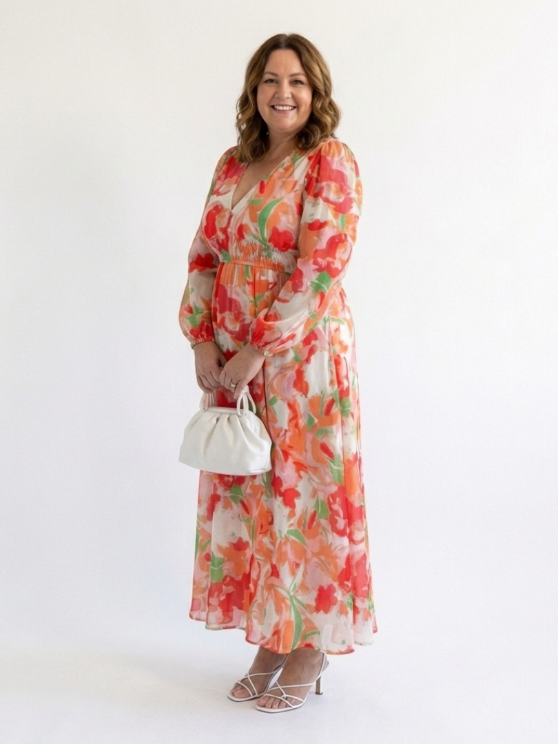 Althea | Langärmliges Blumenkleid Maxi