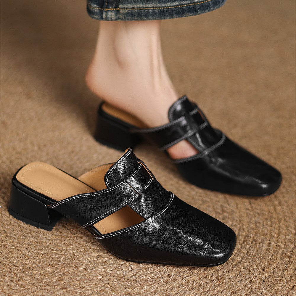 Rosel Leder-Mules mit quadrater Zehenform
