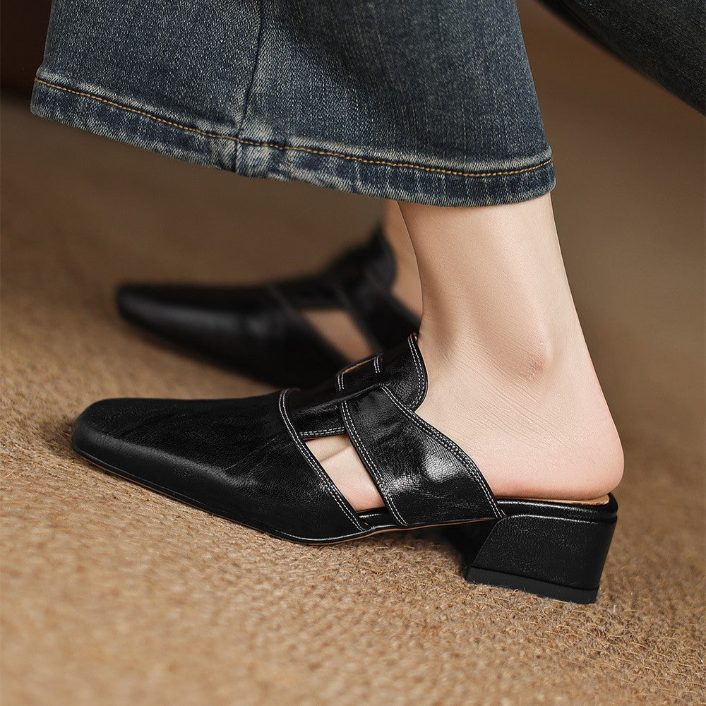 Rosel Leder-Mules mit quadrater Zehenform