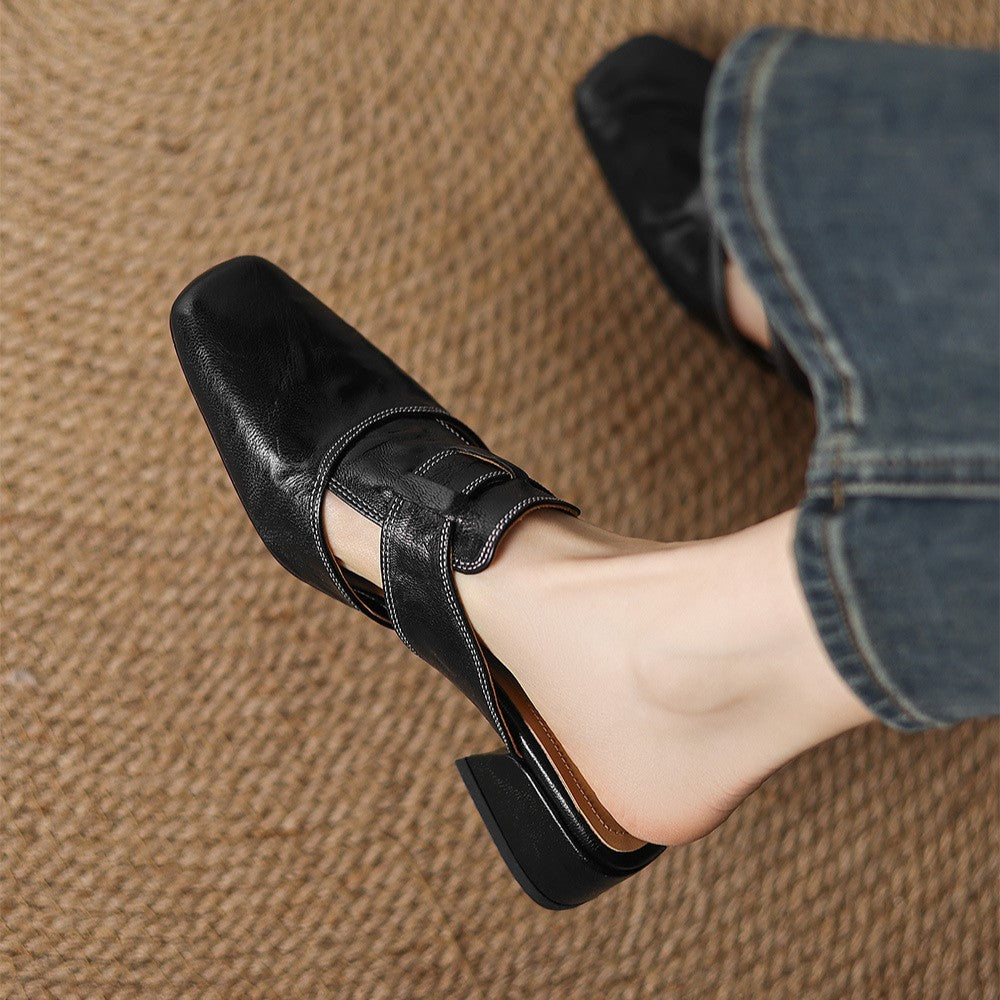 Rosel Leder-Mules mit quadrater Zehenform
