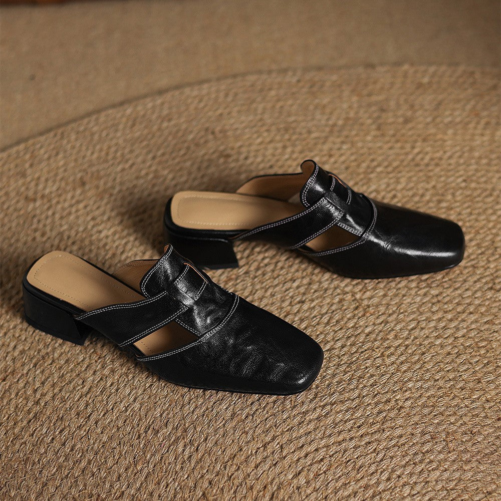 Rosel Leder-Mules mit quadrater Zehenform