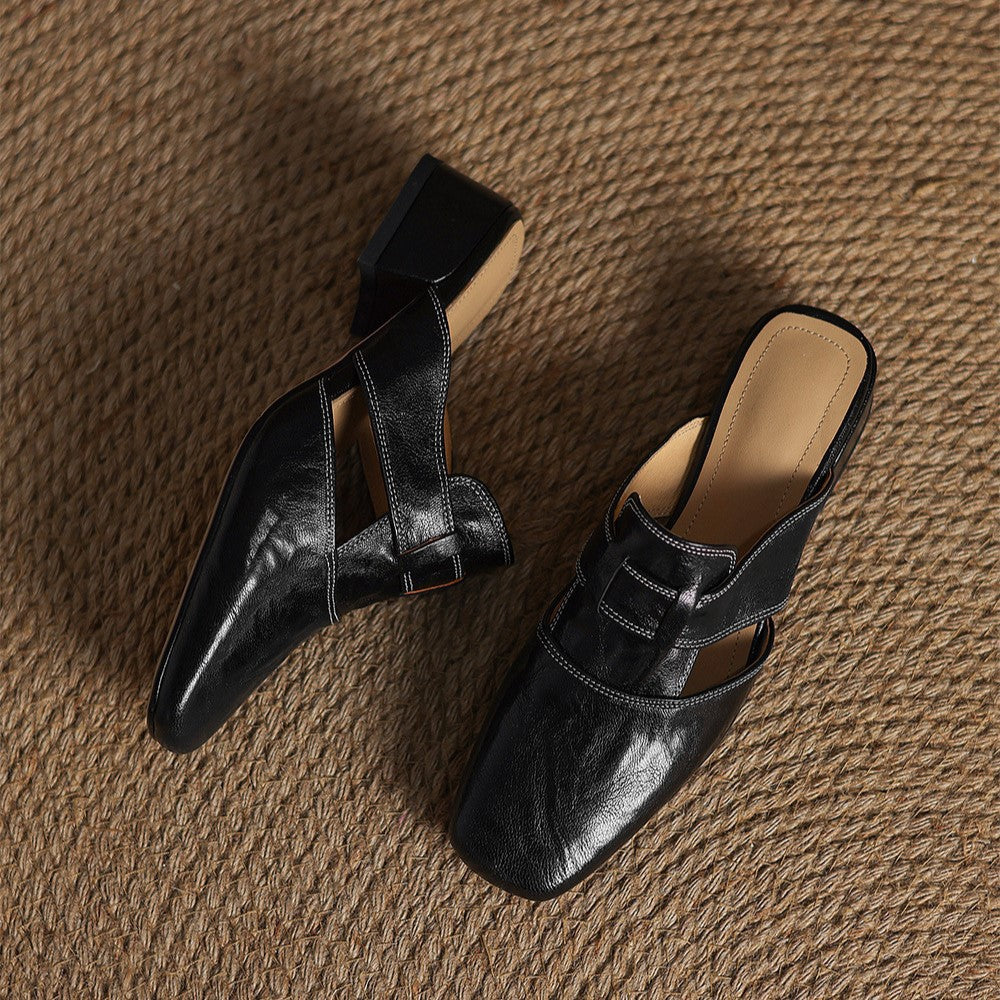 Rosel Leder-Mules mit quadrater Zehenform