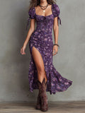 Wendy | Boho Blumige Puffärmel Midi Kleid