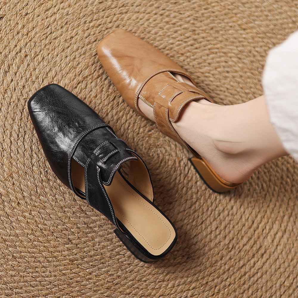 Rosel Leder-Mules mit quadrater Zehenform