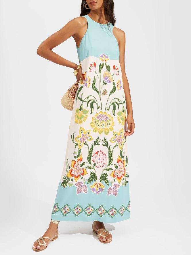 Ava | Resort Sunshine Floral Print Ärmelloses Midi-Kleid