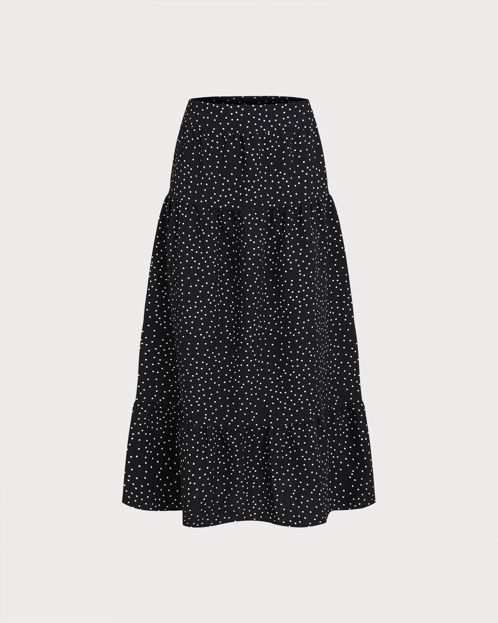 Ruched Midi Skirt with Black Polka Dots