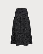 Ruched Midi Skirt with Black Polka Dots