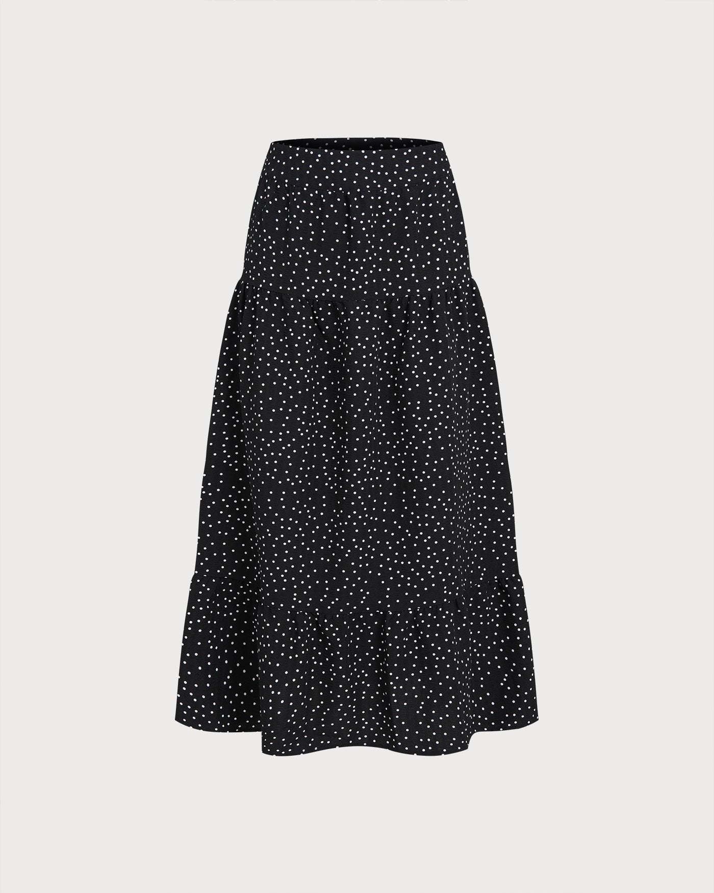 Ruched Midi Skirt with Black Polka Dots