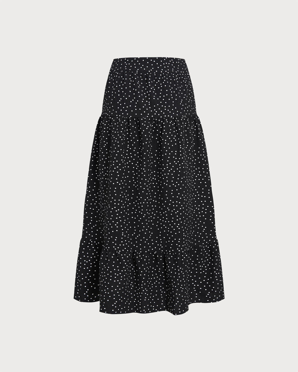 Ruched Midi Skirt with Black Polka Dots