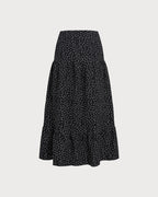 Ruched Midi Skirt with Black Polka Dots