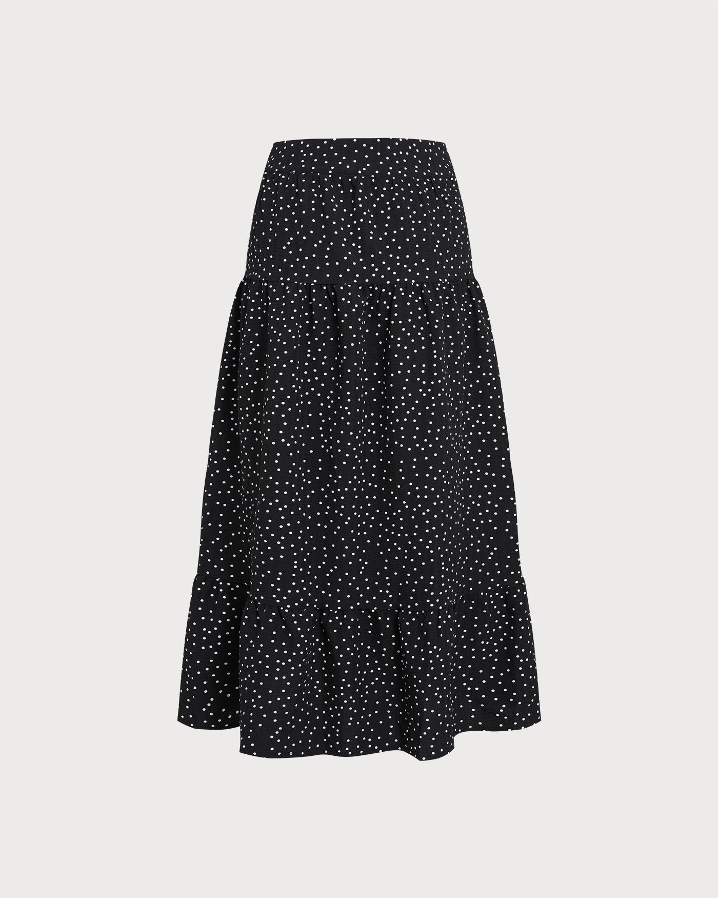 Ruched Midi Skirt with Black Polka Dots